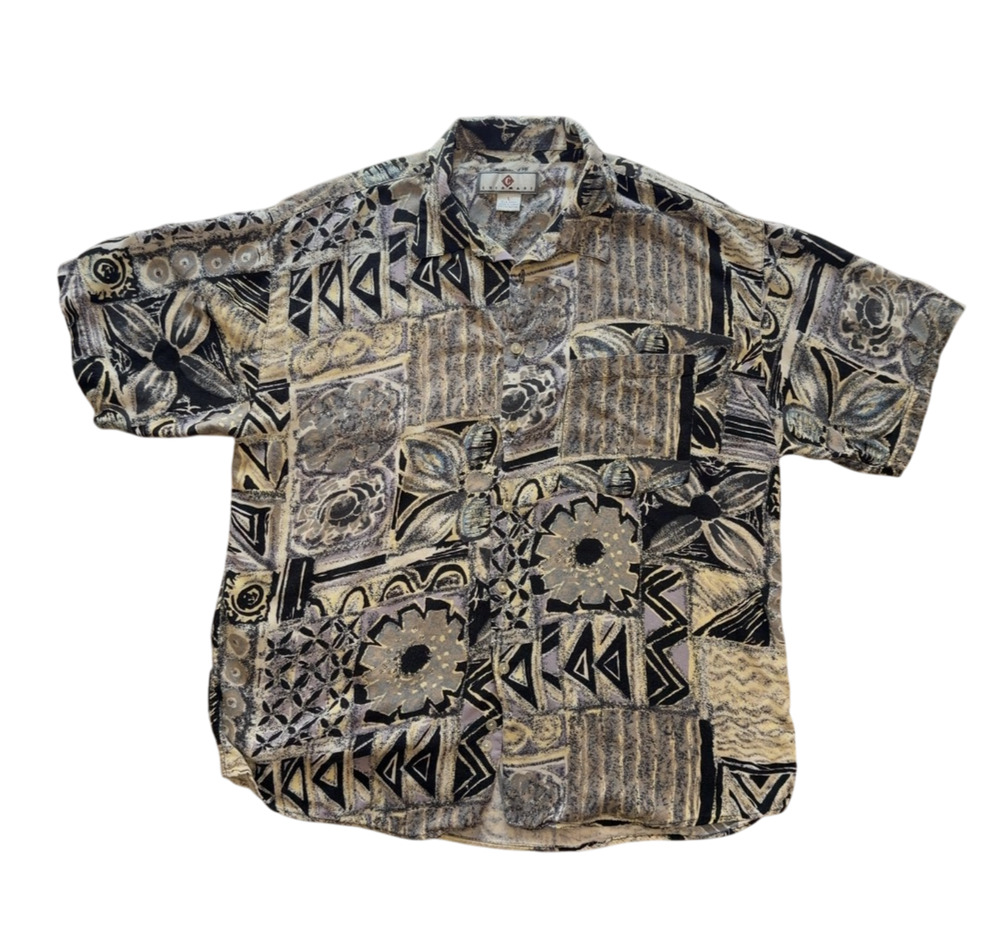 Chiamare Vintage Rayon Abstract Print Button Front Shirt Men's Large Read